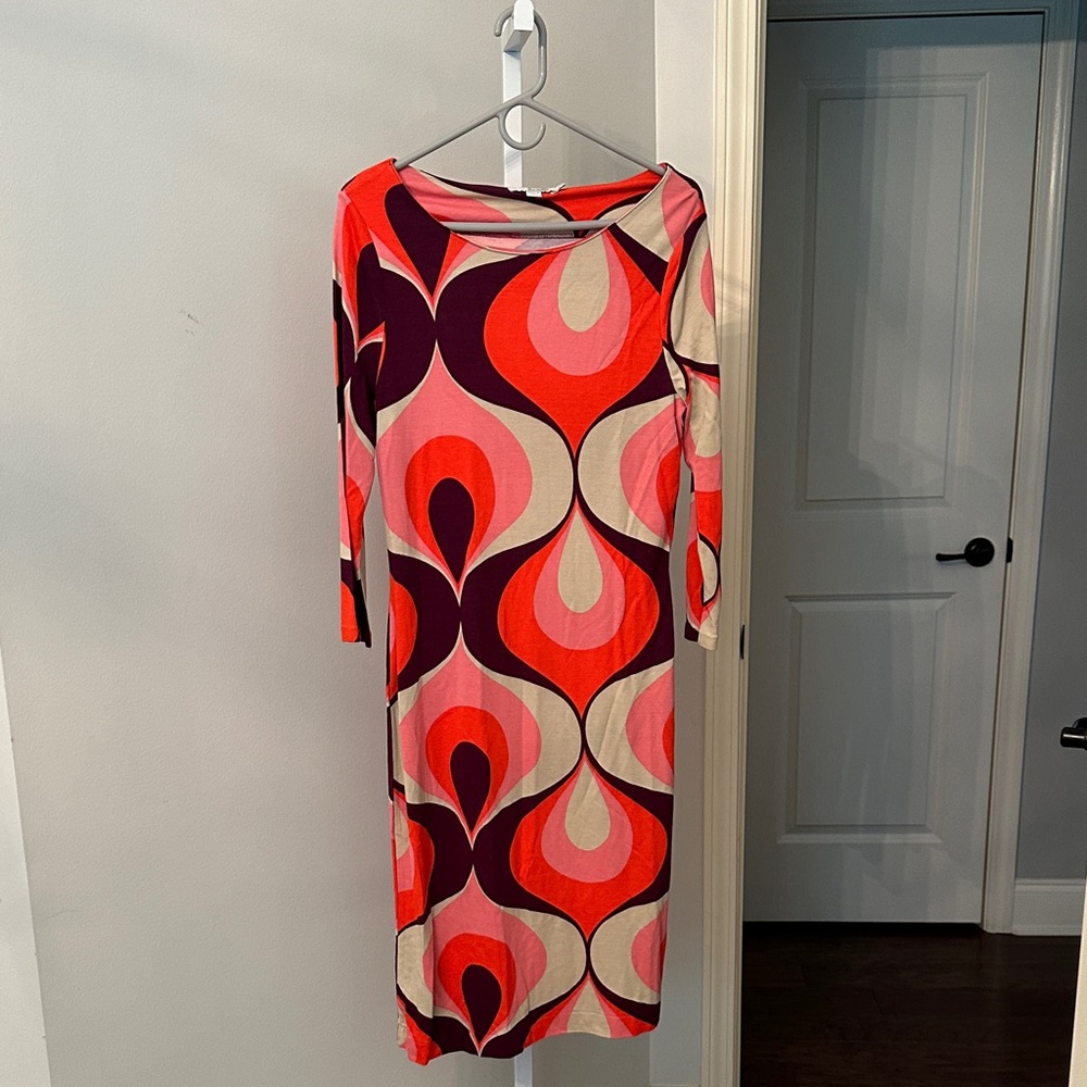 Boden Red and Cream Long Sleeve Dress